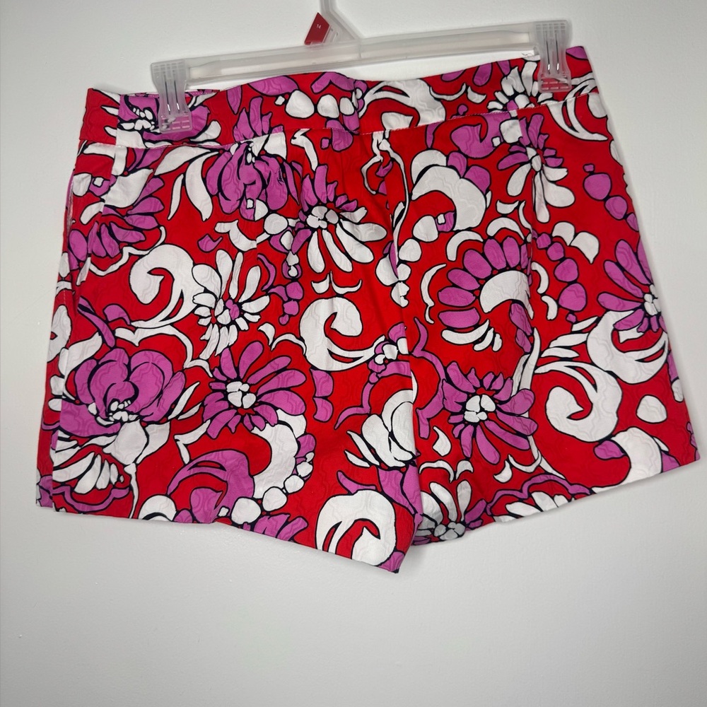 Trina Turk Corbin 2 Shorts in Vibrant Red Pink Floral Cotton Spandex Size 12